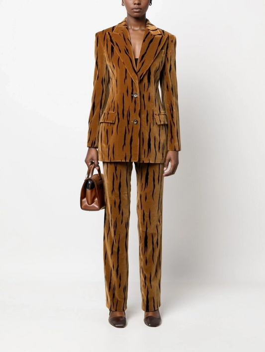 SET268Y Velvet Tiger Print Blazer and Pants Set for 2025