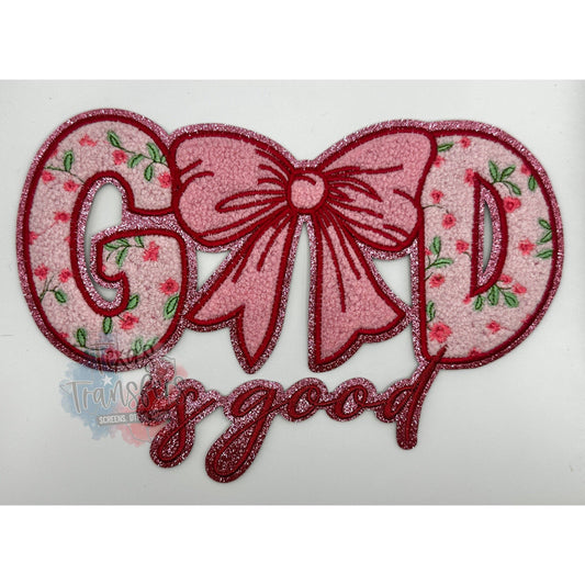 God is Good Bow Chenille XL Iron-On Patch