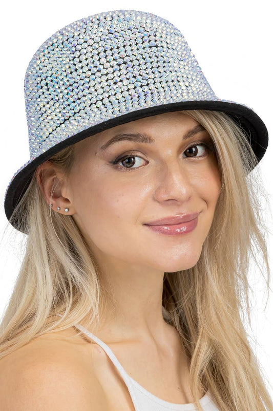 Full Lux Bling Rhinestone Jazz Round Bucket Hat